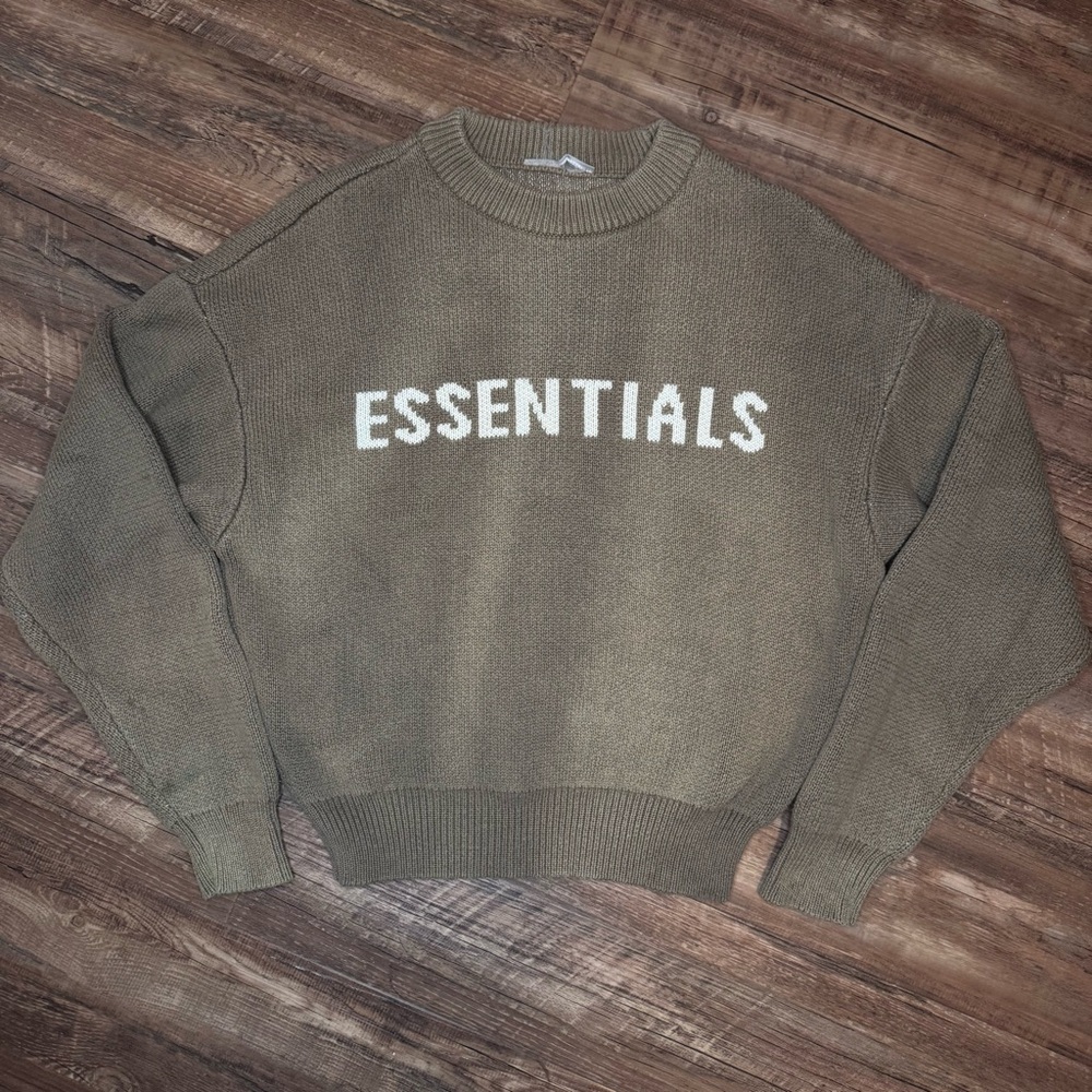 Authentic Essentials women’s knitted Tan Crewneck Sweater Sz S
